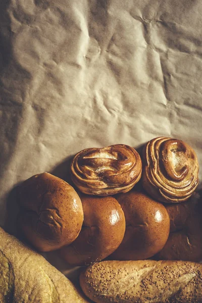 Food concept. Different type breads. Top view. Free space for text — Free Stock Photo