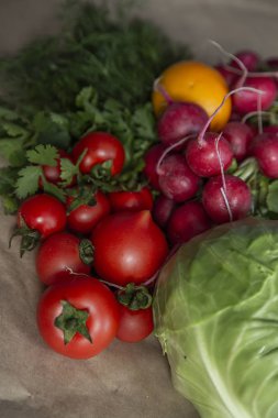 Organik gıda arka planı. Kopya alanı ile yukarıdan görüntüle