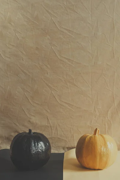 두 개의 호박. 오렌지와 블랙 호박 — 스톡 사진