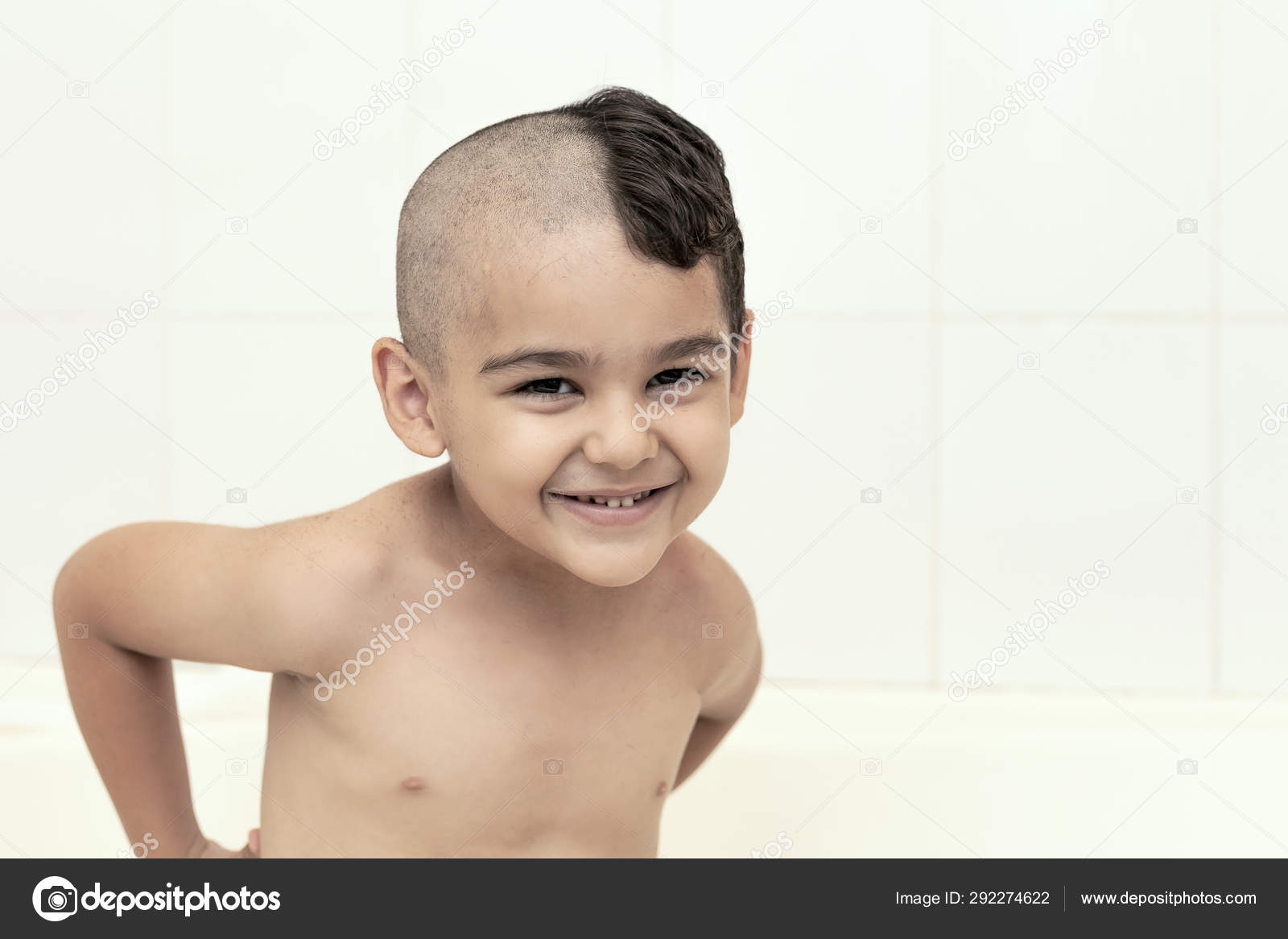Six-year boy at haircutting at home. Father cut half of the son's hair off at the bathroom Stock Photo by ©.com 292274622 Six-year boy at haircutting at home. Father cut half of the son's hair off at the bathroom Stock Photo by ©.com 292274622