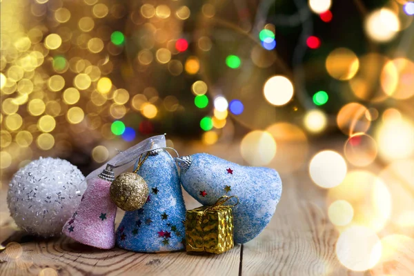 Karácsonyi dekoráció fényes bokeh fények. Varázslatos tél karácsonykor — Stock Fotó