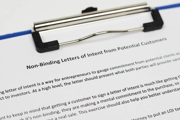 Non-binding letter of Intent from potential customers