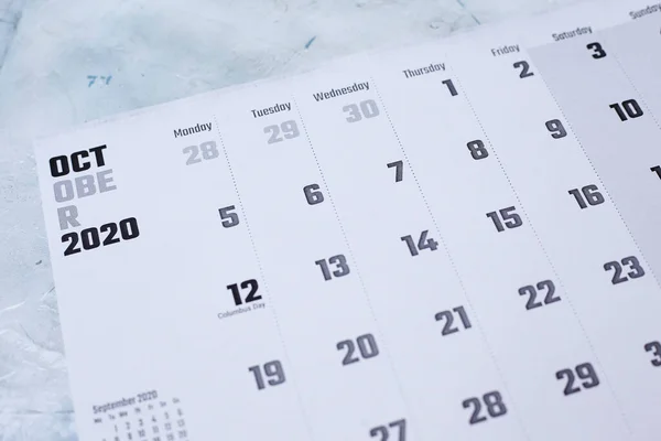 Calendario mensual octubre 2020 — Foto de Stock