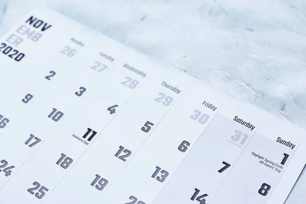 Monthly November 2020 calendar — Stock Photo, Image