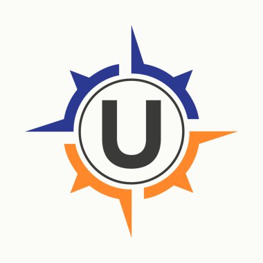 U harfi alfabesindeki pusula logosu. Navigator Sembolü
