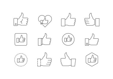 Başparmak yukarı simgesi seti. Katılıyorum, memnuniyet, el, başarı, başarı, mükemmel, aşk, parmak, seçim ikonu çizgisi sanat tarzı şablonu