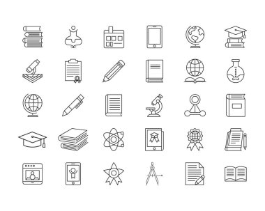 Eğitim ikonu tasarımı. Akademi, ödül, kitap, diploma, belge, öğrenme, not, sayfa, şapka sembolü