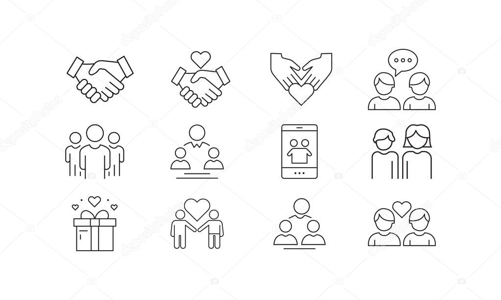 Set of Friendship Icon Vector Template with Line Art Style