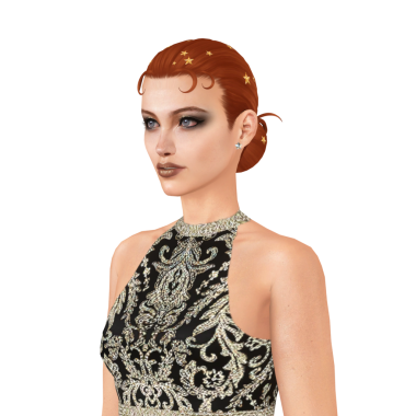 Güzel, genç, kızıl saçlı bir kadın, sosyetik bir tarzı olan, kendine güvenen, izole edilmiş bir portresi olan bir şov kızı.