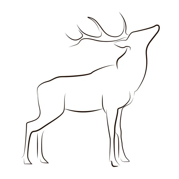 Cerf Noir Debout Sur Fond Blanc Dessin Main Animal Graphique — Image vectorielle