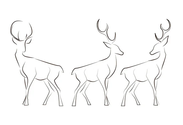 Cervos Linha Preta Sobre Fundo Branco Desenho Manual Vetorial Animais —  Vetores de Stock