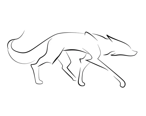 Sluipen Zwarte Lijn Fox Witte Achtergrond Vectorafbeelding Uit Hand Tekening — Stockvector