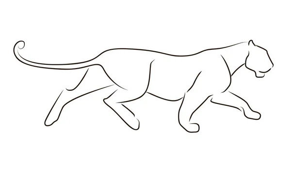 Correndo Leopardo Linha Preta Fundo Branco Mão Desenho Vetor Gráfico — Vetor de Stock