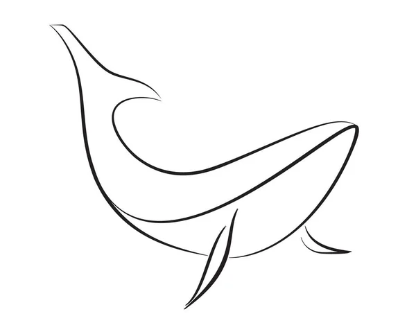 Balena Linea Nera Sfondo Bianco Grafica Animale Vettoriale Disegno Mano — Vettoriale Stock