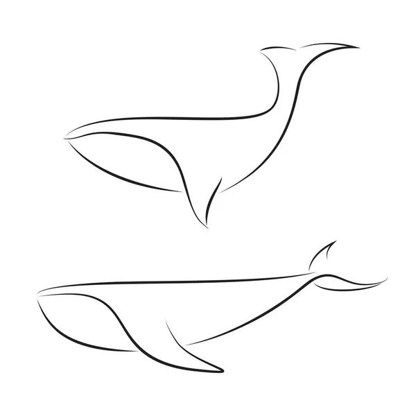 Baleines Noires Sur Fond Blanc Dessin Main Animaux Graphiques Vectoriels — Image vectorielle