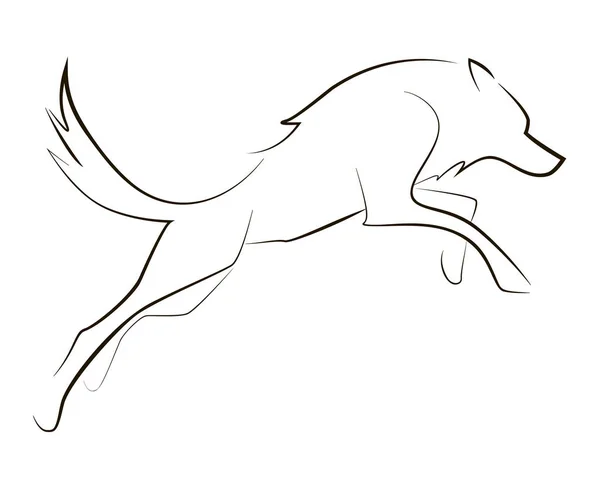 Systemem Wilk Czarna Linia Białym Tle Rysunek Wektor Graficzny Pies — Wektor stockowy