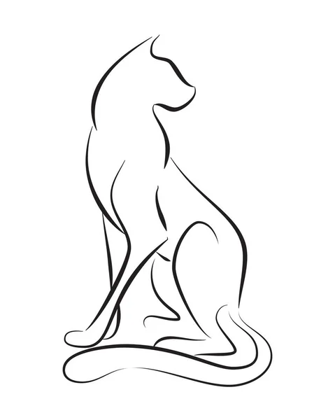 Schwarze Linie Katze Auf Weißem Hintergrund Handzeichnung Vektorgrafik — Stockvektor