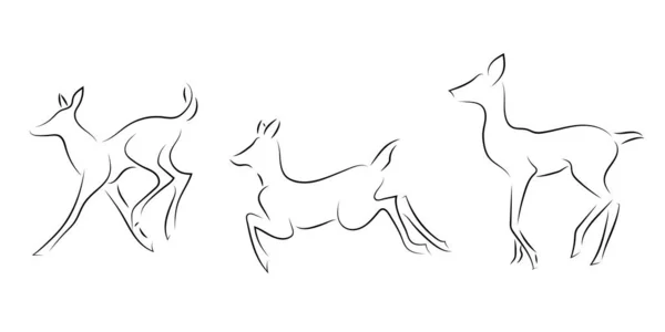 Ciervos de línea negra de pie sobre fondo blanco . — Archivo Imágenes Vectoriales