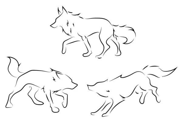 Loups Ligne Noire Sur Fond Blanc — Image vectorielle