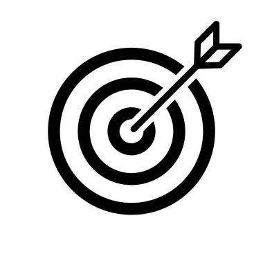 Beyaz arkaplanda hedef ok ikonu. Okçuluk sembolü izole vektör illüstrasyonu