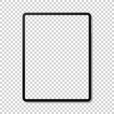 Gerçekçi tablet pc aygıt modelleme şablonu gölgeli şeffaf arkaplan üzerinde. Vektör illüstrasyonu
