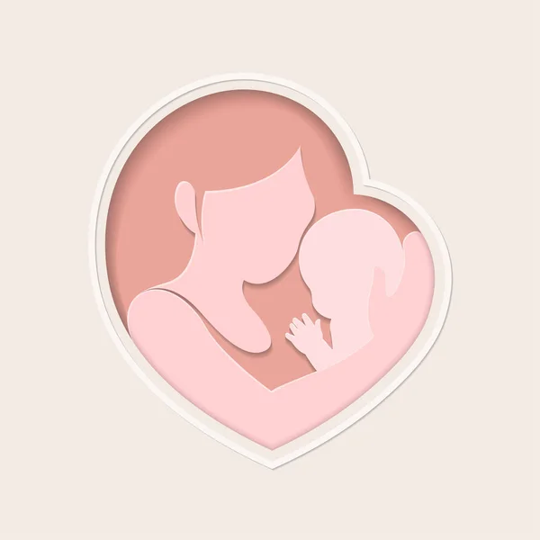 Μητέρα κρατώντας το μωράκι της σε σχήμα καρδιάς χαρτί τέχνης — Διανυσματικό Αρχείο