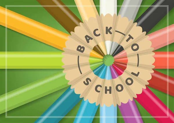 Vissza Iskolába Koncepció Reális Többszínű Színes Ceruza Körkörös Összehangolás Zöld — Stock Vector