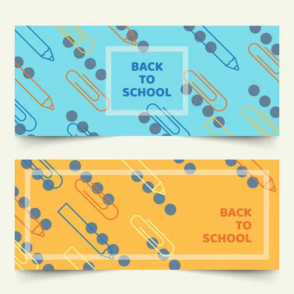 Back School Banners Simplified Geometric Line Pencils Paper Clips Plain — Stock Vector