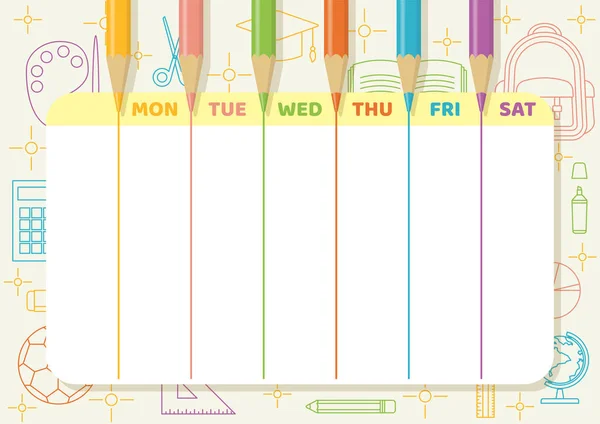 School Timetable Color Pencils Draw Colorful Lines Light Yellow Paper — Stock Vector