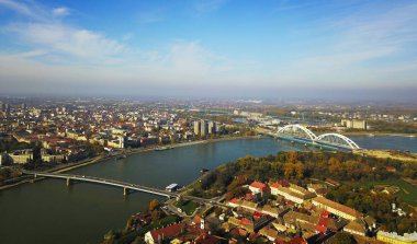 Air view of  Novi Sad town in Serbia on Danube river clipart