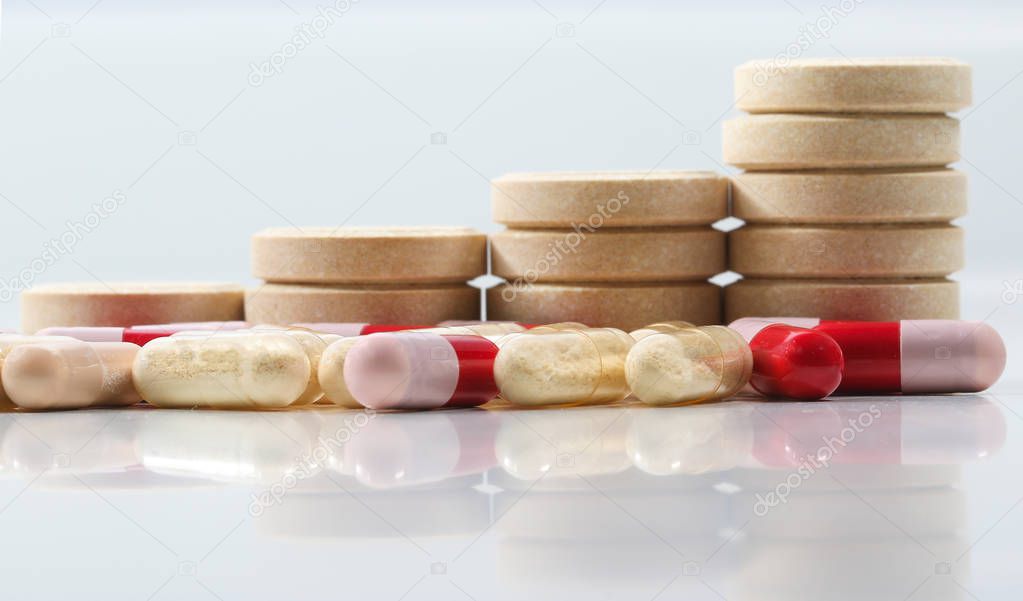 Tablets and probiotics and antibiotics capsules