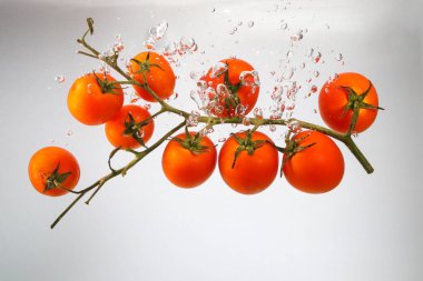 Kiraz domates dalı su altında beyaz