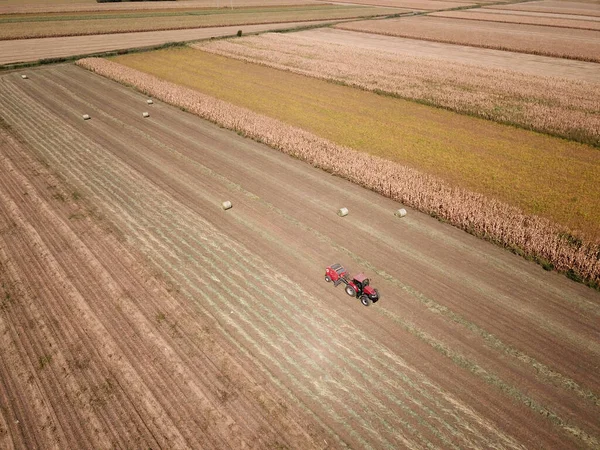 Tractor Empacando Heno Los Campos Maíz —  Fotos de Stock