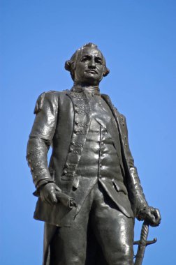 Hindistan 'ın İngiliz Kahramanı Clive' ın tarihi heykeli. Tümgeneral Robert Clive (1725-1774) İngiliz işgaline önderlik etti. Anıt Westminster, Londra 'daki Dışişleri Ofisi' nin dışında..