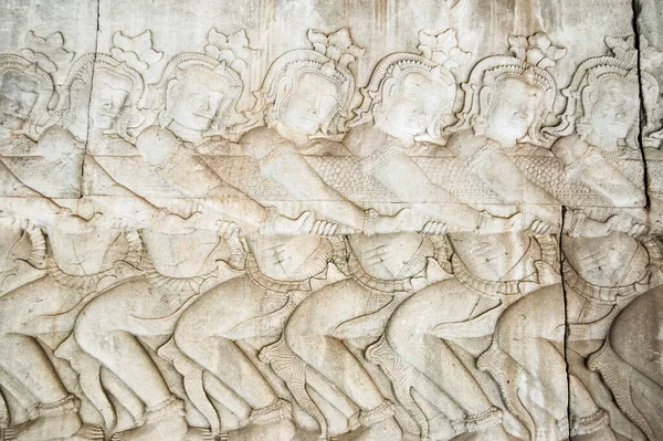 Bas Ανάγλυφο Γλυπτική Δείχνει Asura Δαίμονες Τραβώντας Φίδι Θεός Vasuki — Φωτογραφία Αρχείου