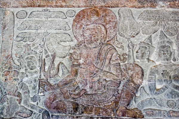 Sculpture Bas Relief Vieil Homme Sur Mur Temple Angkor Wat — Photo
