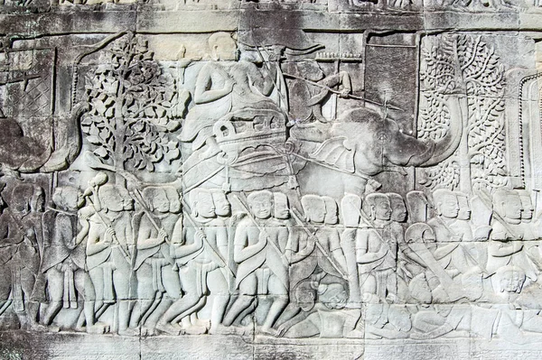 Antiguo Bajo Khmer Talla Relieve Comandante Del Ejército Montando Elefante — Foto de Stock