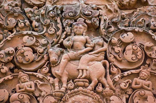 Dieu Hindou Shiva Avec Son Compagnon Parvati Chevauchant Taureau Sacré — Photo