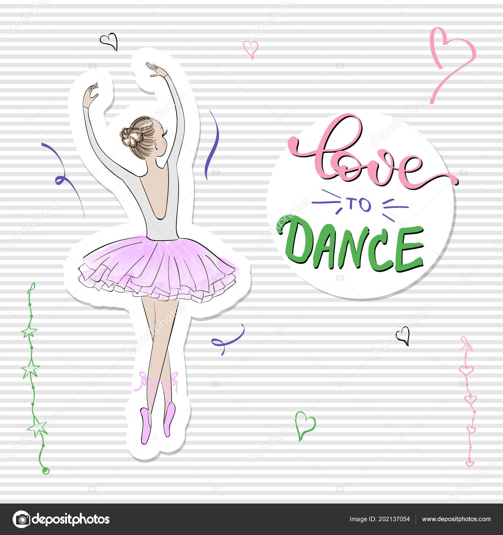 Симпатичная Балерина Слоганом Love Dance Векторное Изображение ©ol.