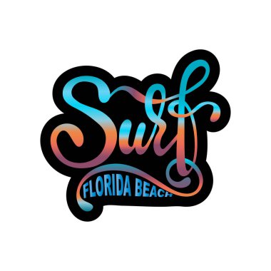 Surf metin giysi tasarımı için vektör Illustration. Su spor rozet, etiket, kutsal kişilerin resmi. Sörf kartı, banner. Yaz tatil hat, tipografi poster yazı. T-shirt tasarım şablonu.