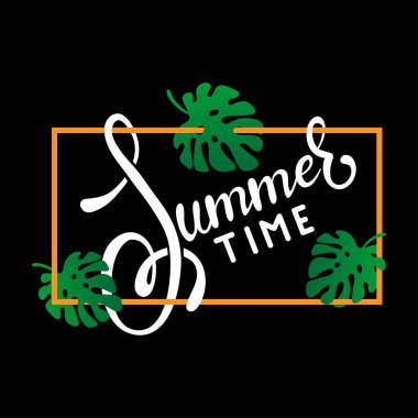 Yaz saati poster. Metin ile tropikal karede arka plan bırakır. Trendy vektör çizim.