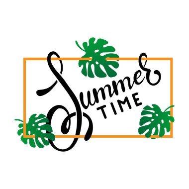 Yaz saati poster. Metin ile tropikal karede arka plan bırakır. Trendy vektör çizim.