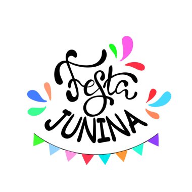 Festa Junina illüstrasyon - geleneksel Brezilya Haziran festival partisi. Vektör çizim. Latin Amerika tatil.