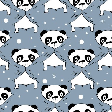 cute hand drawn panda wimter seamless pattern clipart