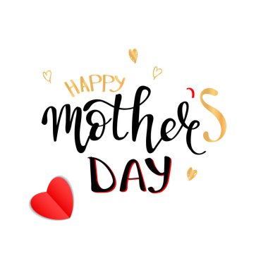 Mutlu anneler günü modern hat altın ve siyah beyaz el yazılı izole renkler