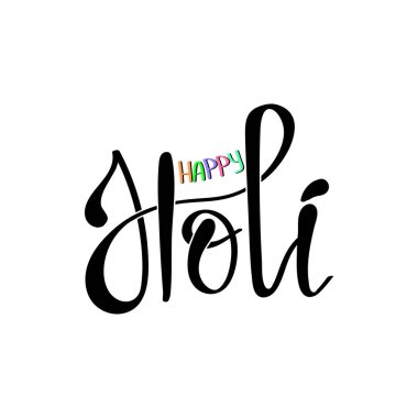 Beyaz arka plan üzerinde el yazısı fırça yazı Holi Mutlu ile. Vektör