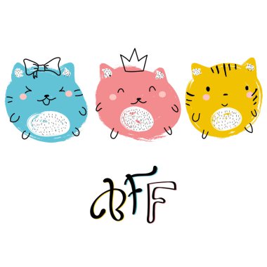 Şık kedi trendy hippi tarzı tebrik kartı tasarımı t gömlek ile VINTAGE poster yazdırın. BFF yazı