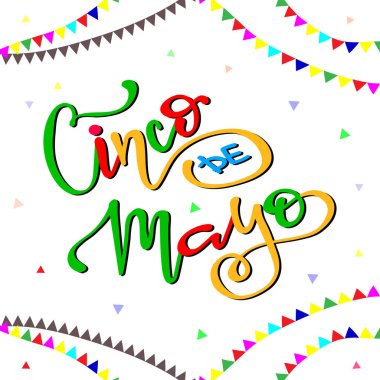 Cinco de mayo Meksika fiesta tatil poster afiş tebrik kartı, tasarım yazı elle çizilmiş