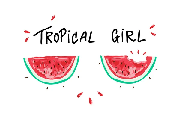 Eslogan Chica Tropical Sandía Gráfico Camiseta Diseño Estampado Camiseta Para — Vector de stock