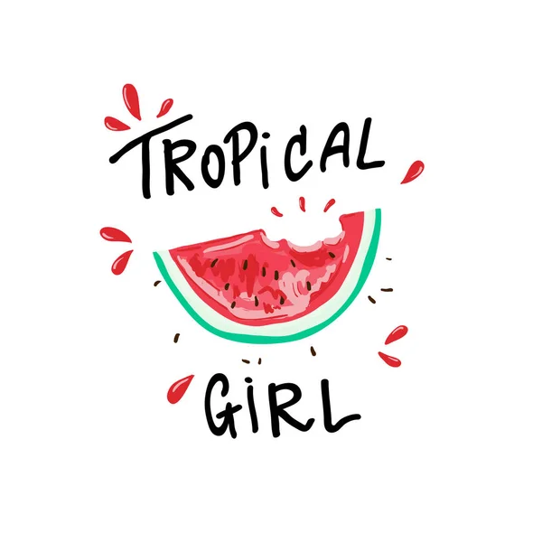 Eslogan Chica Tropical Sandía Gráfico Camiseta Diseño Estampado Camiseta Para — Vector de stock